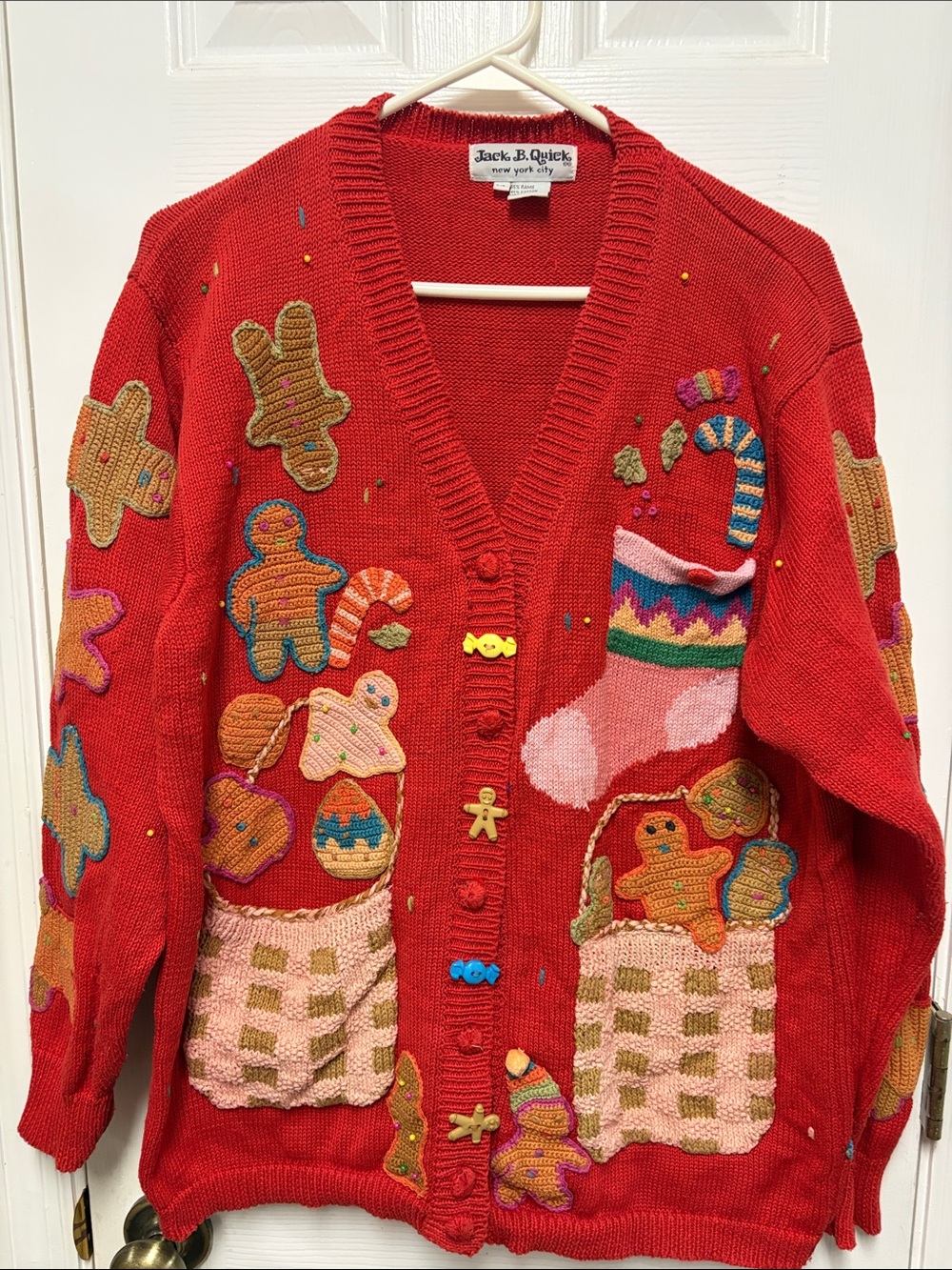 Jack B. Quick Red Embellished Holiday Cardigan Sweater